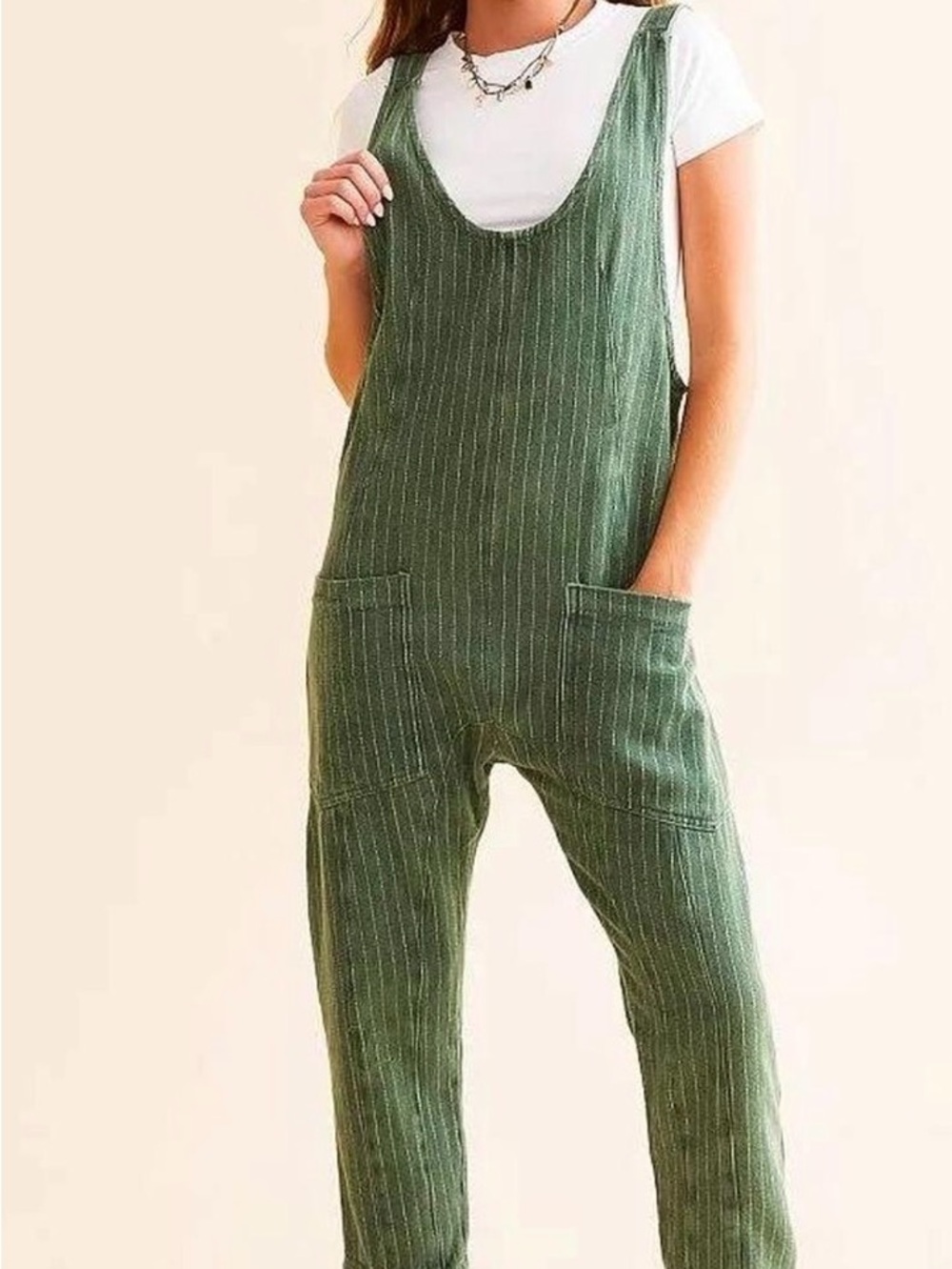 We The Free Green Pinstripe Kids One-Piece Overalls
